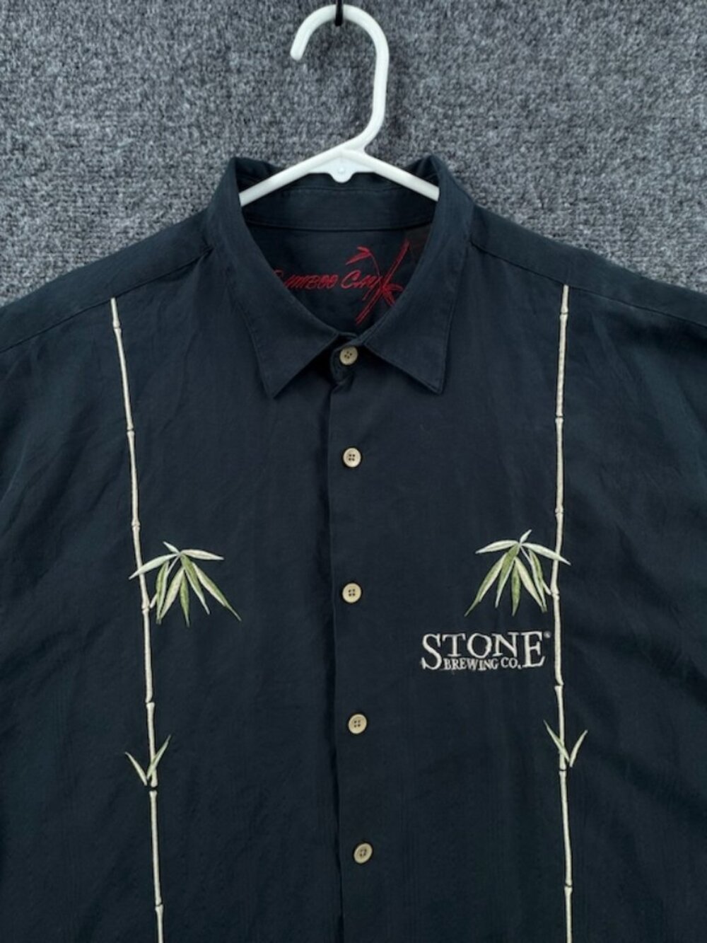 Bamboo Cay Black Logo Short Sleeve 2XL Shirt Button Up Men Rayon Polyester Adult